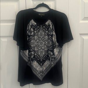 DG2 by Diane Gilman Black and Gray Floral Blouse